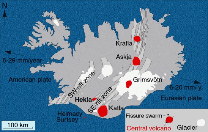 Hekla vulkan na karti