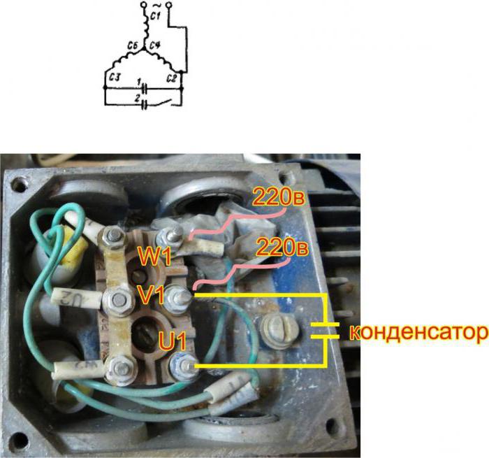 Shema priključka motora. Priključak jednogfaznog električnog motora